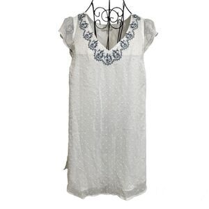 Skies Are Blue Maternity Blouse woman White Blue Cap Sleeve Tunic | size S